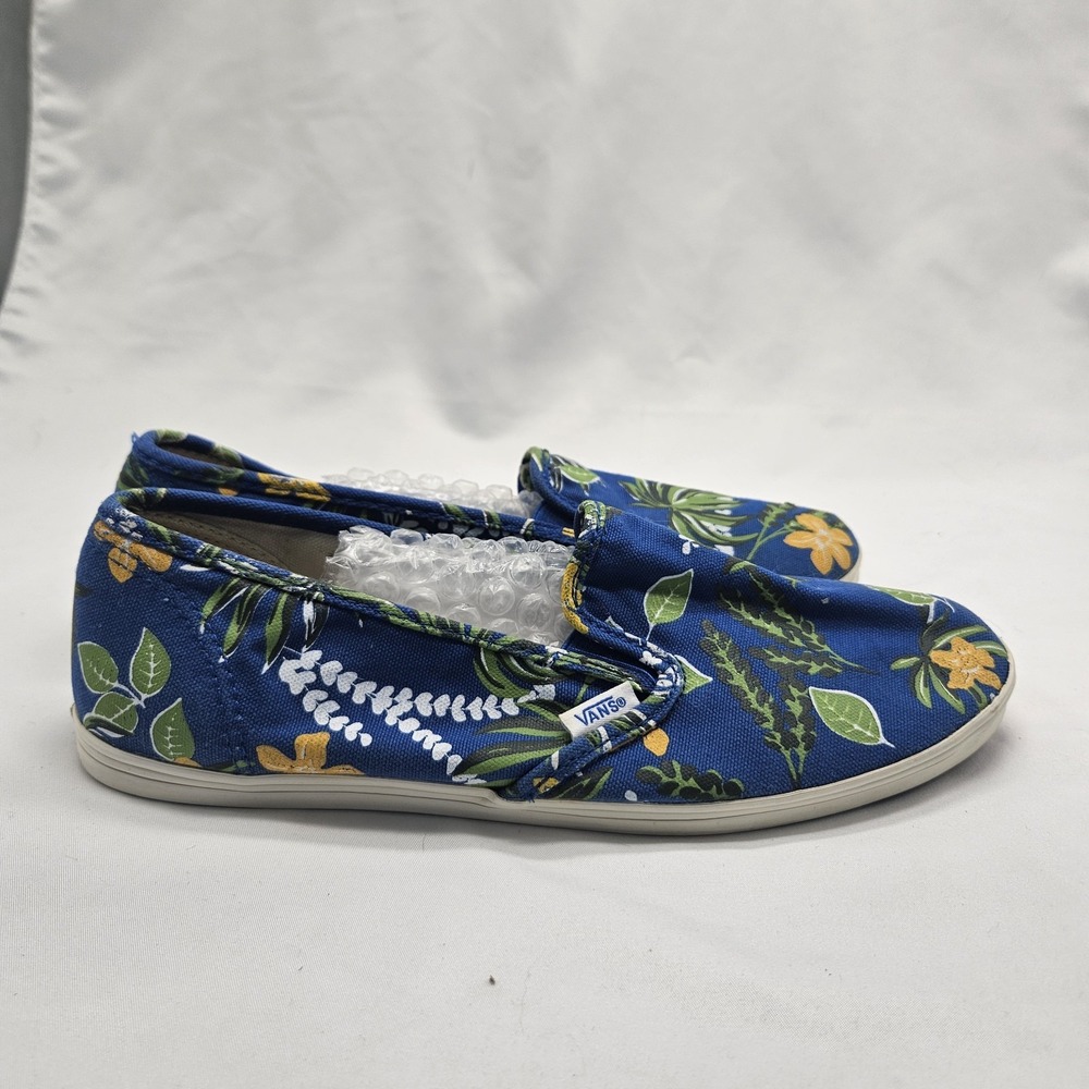 VANS Off The Wall LO PRO Slip-On BLUE Tropical Floral CANVAS Sneakers Wo=8.5 M=7